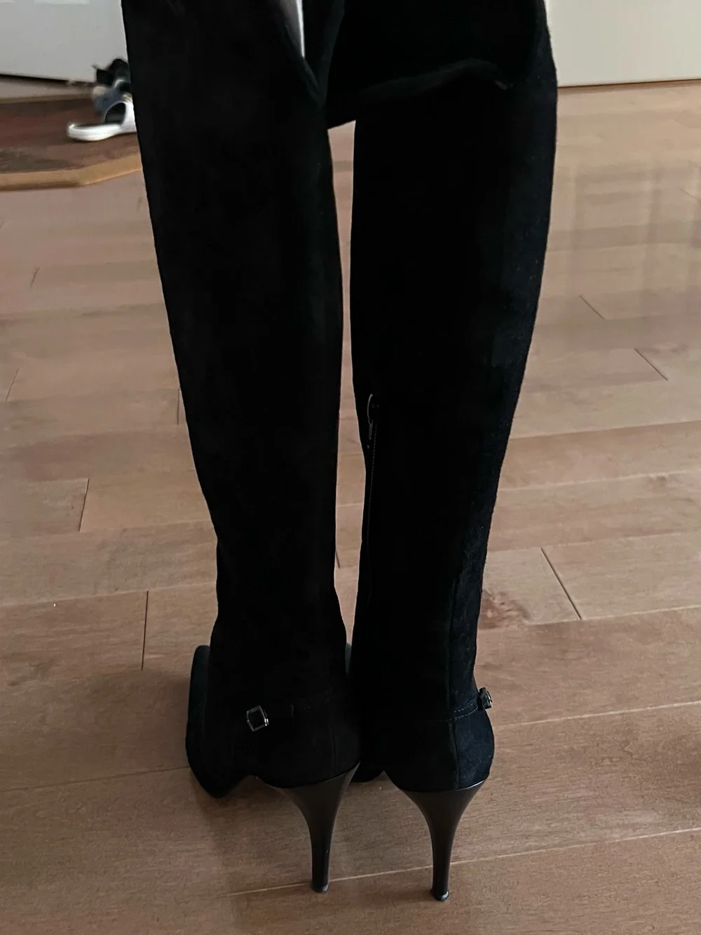 Via Spiga Italian Black Suede Pointed Toe Stiletto Knee High Boots 7M